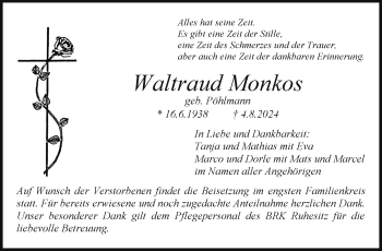 Anzeige von Waltraud Monkos von Nordbayerischer Kurier