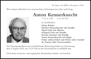 Anzeige von Anton Kennerknecht von Nordbayerischer Kurier