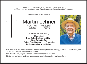 Anzeige von Martin Lehner von Nordbayerischer Kurier