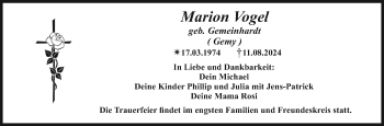 Anzeige von Marion Vogel von Nordbayerischer Kurier