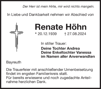 Anzeige von Renate Höhn von Nordbayerischer Kurier