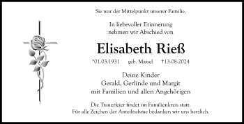 Anzeige von Elisabeth Rieß von Nordbayerischer Kurier