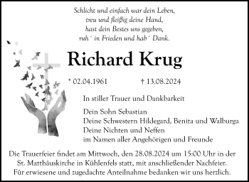 Anzeige von Richard Krug von Nordbayerischer Kurier