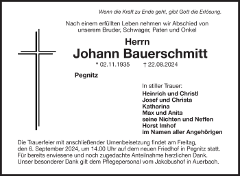 Anzeige von Johann Bauerschmitt von Nordbayerischer Kurier