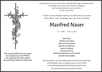 Anzeige von Manfred Naser von Nordbayerischer Kurier