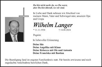 Anzeige von Wilhelm Langer von Nordbayerischer Kurier