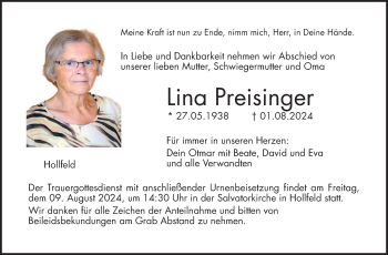 Anzeige von Lina Preisinger von Nordbayerischer Kurier