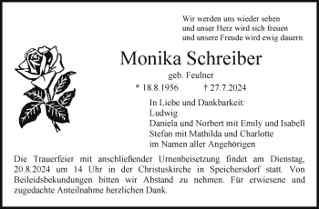 Anzeige von Monika Schreiber von Nordbayerischer Kurier