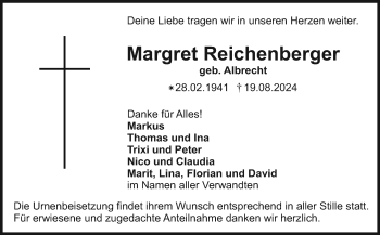 Anzeige von Margret Reichenberger von Nordbayerischer Kurier