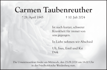 Anzeige von Carmen Taubenreuther von Nordbayerischer Kurier