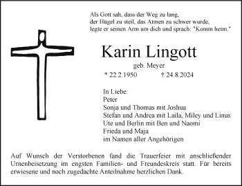 Anzeige von Karin Lingott von Nordbayerischer Kurier