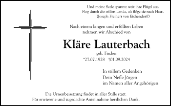 Anzeige von Kläre Lauterbach von Nordbayerischer Kurier