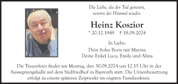 Anzeige von Heinz Koszior von Nordbayerischer Kurier