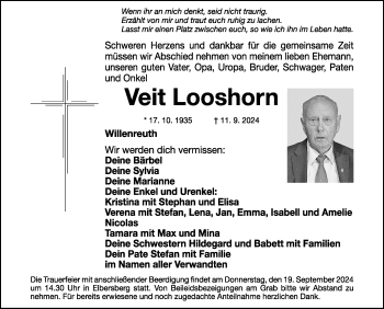 Anzeige von Veit Looshorn von Nordbayerischer Kurier