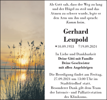 Anzeige von Gerhard Leupold von Nordbayerischer Kurier