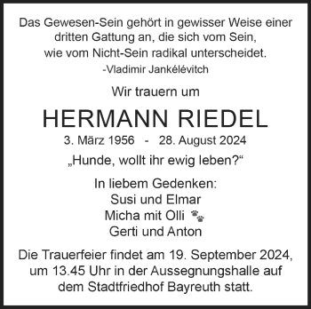 Anzeige von Hermann Riedel von Nordbayerischer Kurier