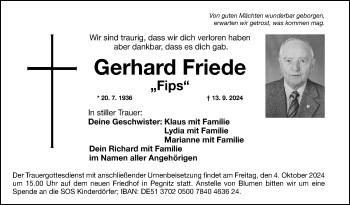 Anzeige von Gerhard Friede von Nordbayerischer Kurier