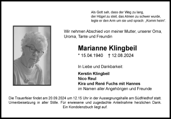 Anzeige von Marianne Klingbeil von Nordbayerischer Kurier