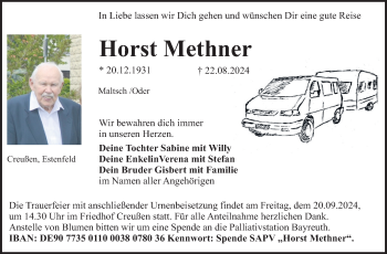 Anzeige von Horst Methner von Nordbayerischer Kurier