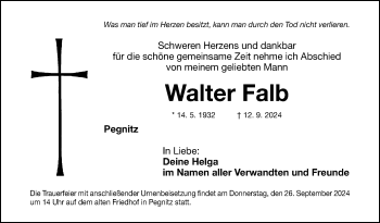 Anzeige von Walter Falb von Nordbayerischer Kurier