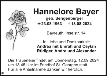 Anzeige von Hannelore ´Bayer von Nordbayerischer Kurier