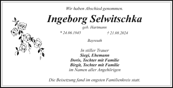 Anzeige von Ingeborg Selwitschka von Nordbayerischer Kurier