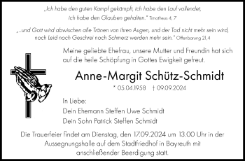 Anzeige von Anne-Margit Schütz-Schmidt von Nordbayerischer Kurier