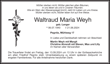 Anzeige von Waltraud Maria Weyh von Nordbayerischer Kurier