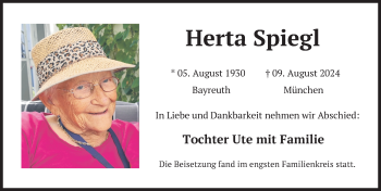 Anzeige von Herta Spiegl von Nordbayerischer Kurier