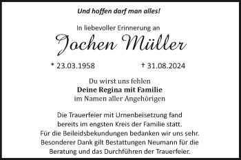 Anzeige von Jochen Müller von Nordbayerischer Kurier