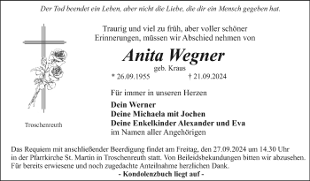 Anzeige von Anita Wegner von Nordbayerischer Kurier