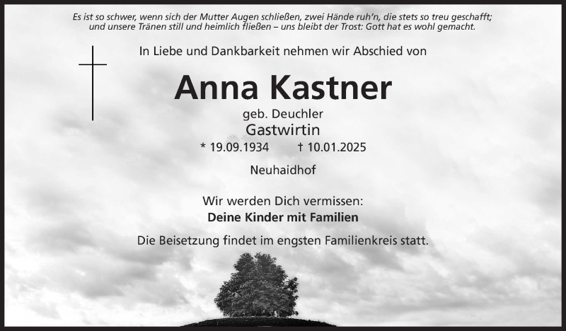  Traueranzeige für Anna Kastner vom 18.01.2025 aus Nordbayerischer Kurier