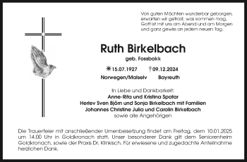 Anzeige von Ruth Birkelbach von Nordbayerischer Kurier