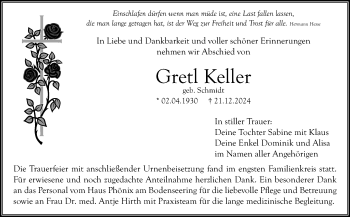 Anzeige von Gretl Keller von Nordbayerischer Kurier