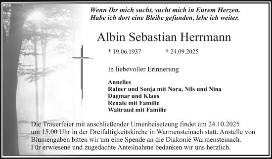 Anzeige von Albin Sebastian Herrmann von Nordbayerischer Kurier