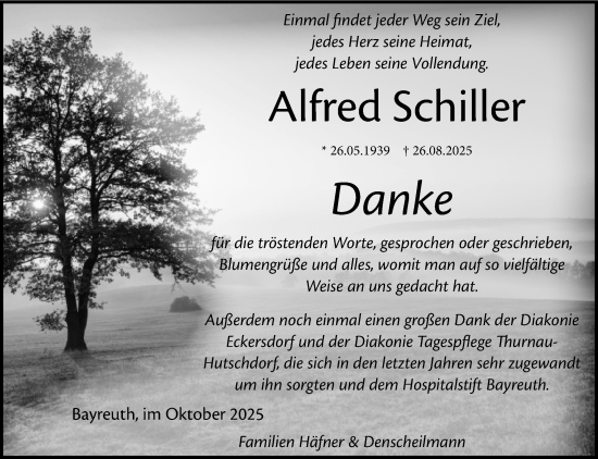 Anzeige von Alfred Schiller von Nordbayerischer Kurier
