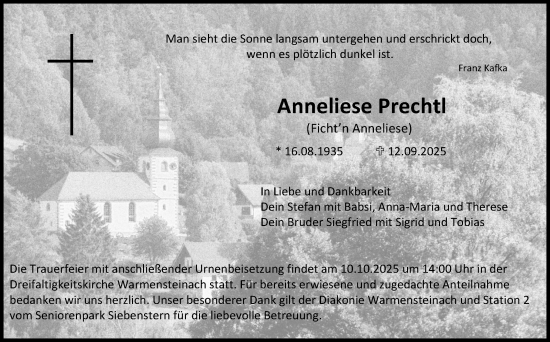 Anzeige von Anneliese Prechtl von Nordbayerischer Kurier