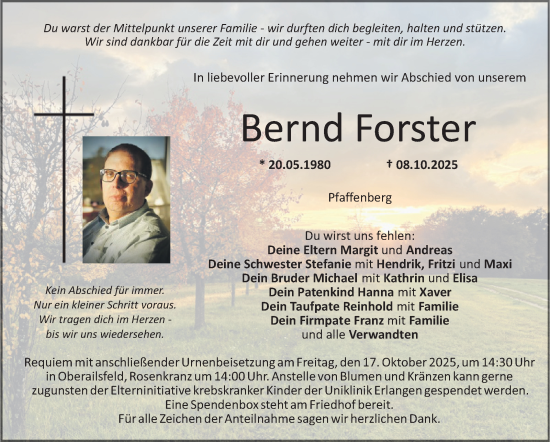 Anzeige von Bernd Forster von Nordbayerischer Kurier