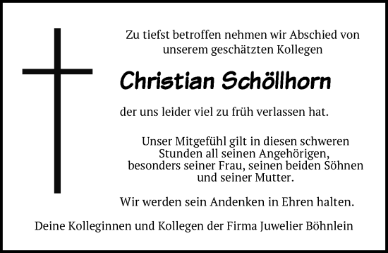 Anzeige von Christian Schöllhorn von Nordbayerischer Kurier