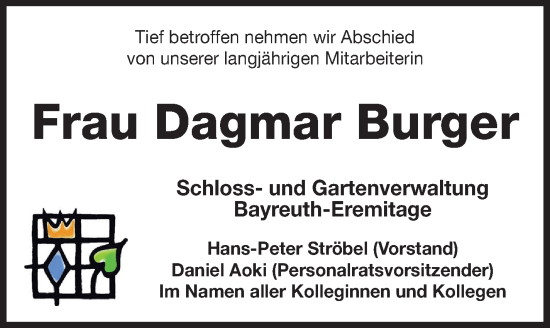 Anzeige von Dagmar Burger von Nordbayerischer Kurier