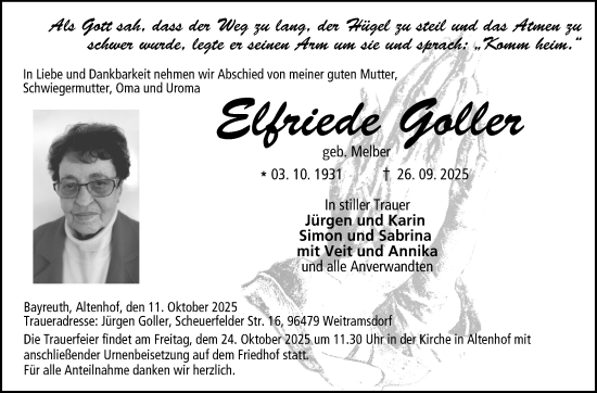 Anzeige von Elfriede Goller von Nordbayerischer Kurier