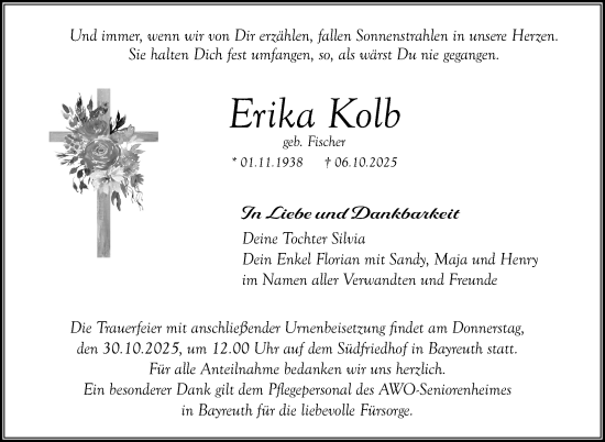 Anzeige von Erika Kolb von Nordbayerischer Kurier