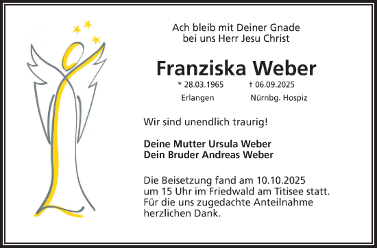 Anzeige von Franziska Weber von Nordbayerischer Kurier
