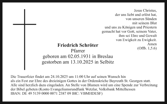 Anzeige von Friedrich Schröter von Nordbayerischer Kurier