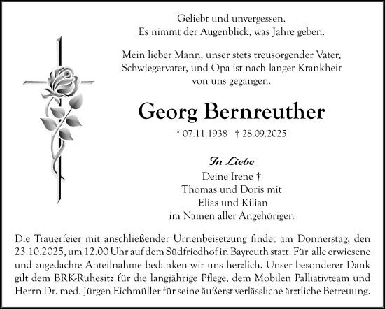 Anzeige von Georg Bernreuther von Nordbayerischer Kurier