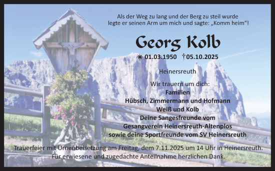 Anzeige von Georg Kolb von Nordbayerischer Kurier