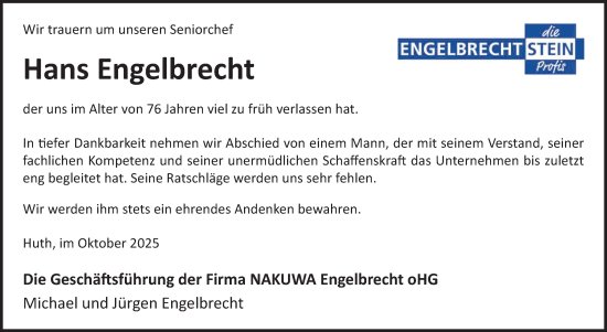 Anzeige von Hans Engelbrecht von Nordbayerischer Kurier