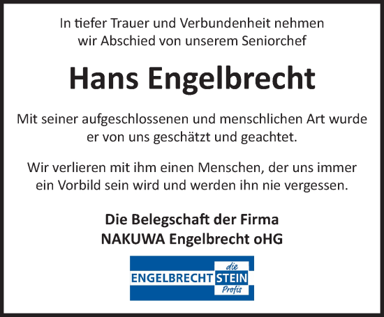 Anzeige von Hans Engelbrecht von Nordbayerischer Kurier