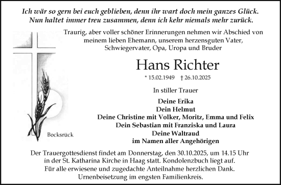 Anzeige von Hans Richter von Nordbayerischer Kurier