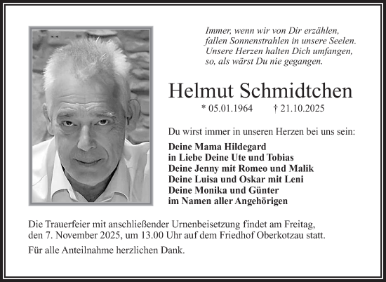 Anzeige von Helmut Schmidtchen von Nordbayerischer Kurier